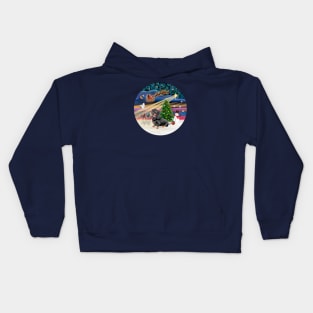 "Christmas Magic" with a Black and Tan Dachshund Kids Hoodie